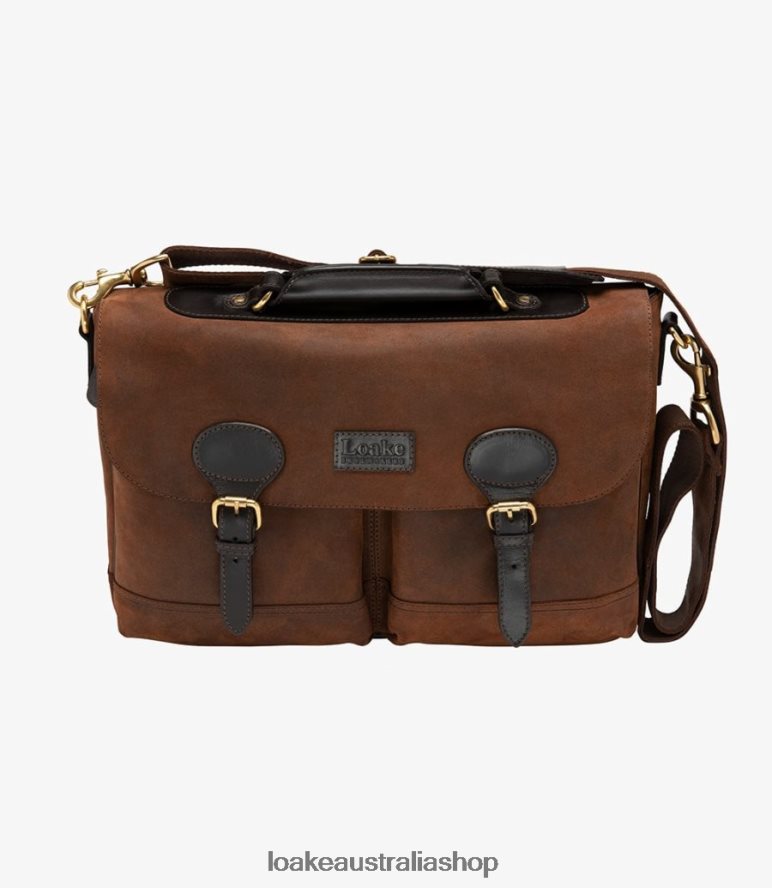 AU Loake Blackfriars Briefcase Leather Brown Waxed Suede 00L200229