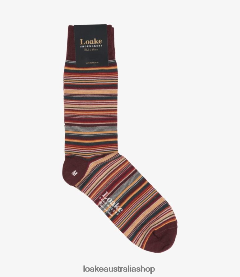AU Loake Wine Narrow Stripe Socks Accessories Multi Colour 00L200262